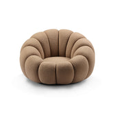 Front view of Dario floral accent chair with curved seating